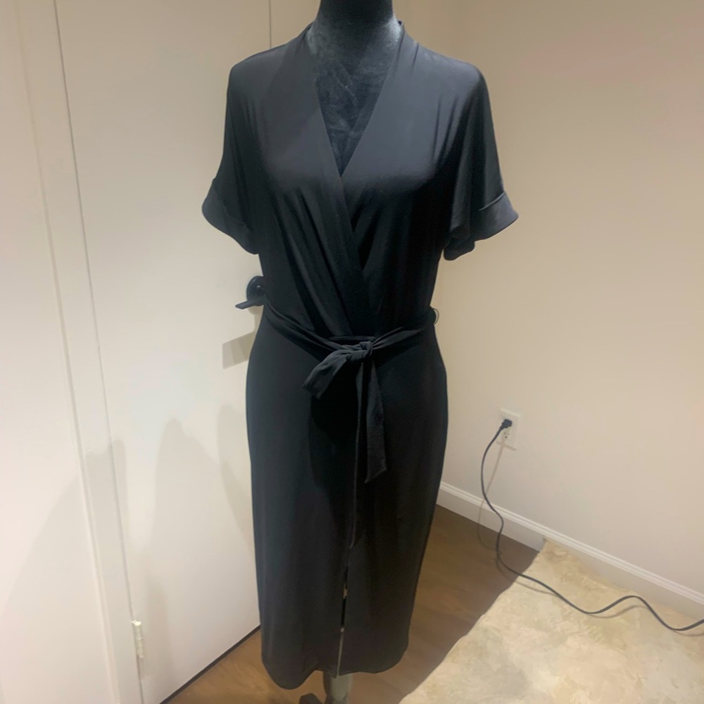 White House Black Market; Black Midi Faux Wrap Style Dress. Size 6